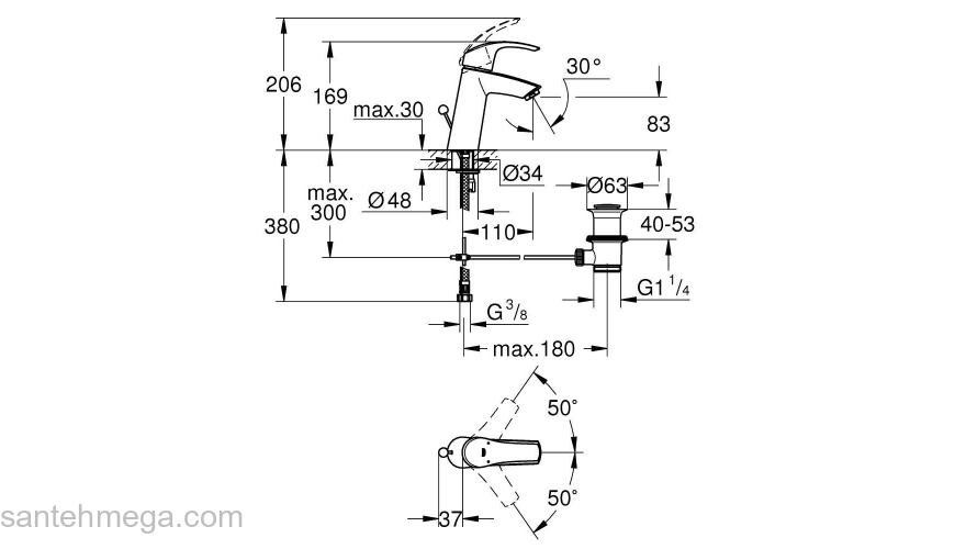 Смеситель для раковины GROHE Eurosmart 23322001. Фото