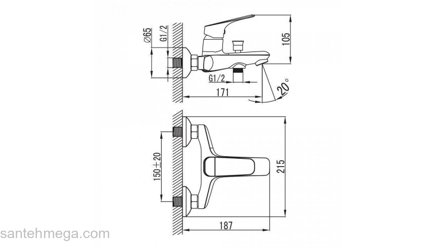 Смеситель для ванны с керамическим дивертором Vibe IDDIS VIBSB02i02WA. Фото