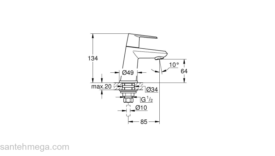 GROHE 23051002 Eurodisc Cosmopolitan Вертикальный вентиль. Фото