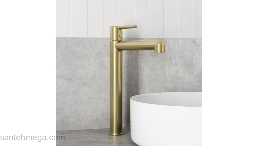 Cмеситель для настольного умывальника золотой матовый Aiger IDDIS AIGMG01i01. Фото