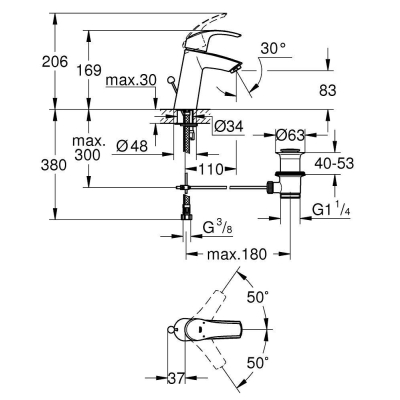 Смеситель для раковины GROHE Eurosmart 23322001. Фото