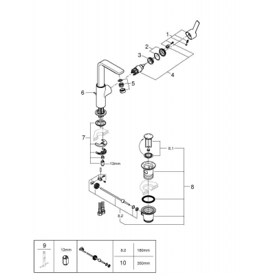 GROHE 23296001 Lineare New Смеситель однорычажный для раковины, высокий излив, со сливным гарнитуром. Фото