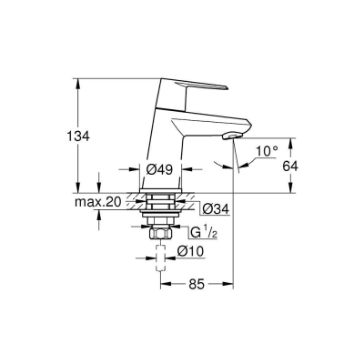 GROHE 23051002 Eurodisc Cosmopolitan Вертикальный вентиль. Фото